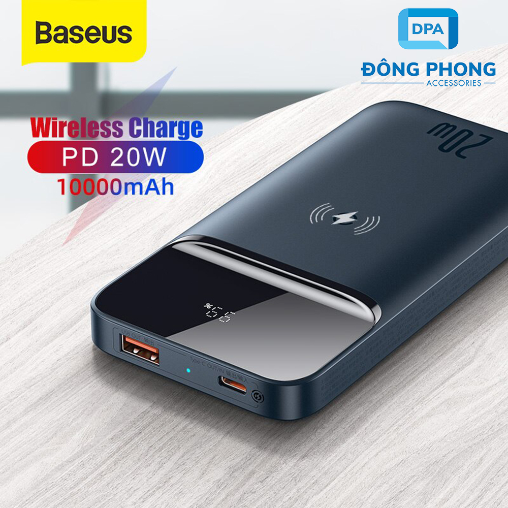 Pin Dự Phòng Kiêm Sạc Không Dây Baseus 10000mAh Sạc Nhanh PD 20W Chính Hãng