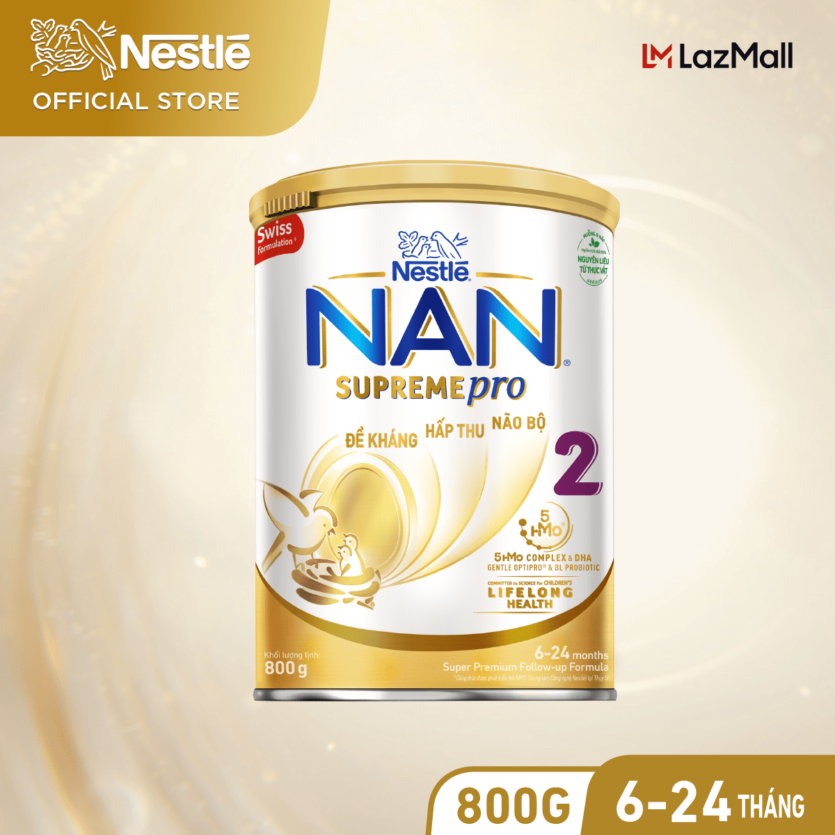 Sản phẩm Dinh dưỡng công thức Nestlé NAN SupremePro 2 lon 800g với 5HMO & đạm Gentle Optipro nguyên lon từ Đức