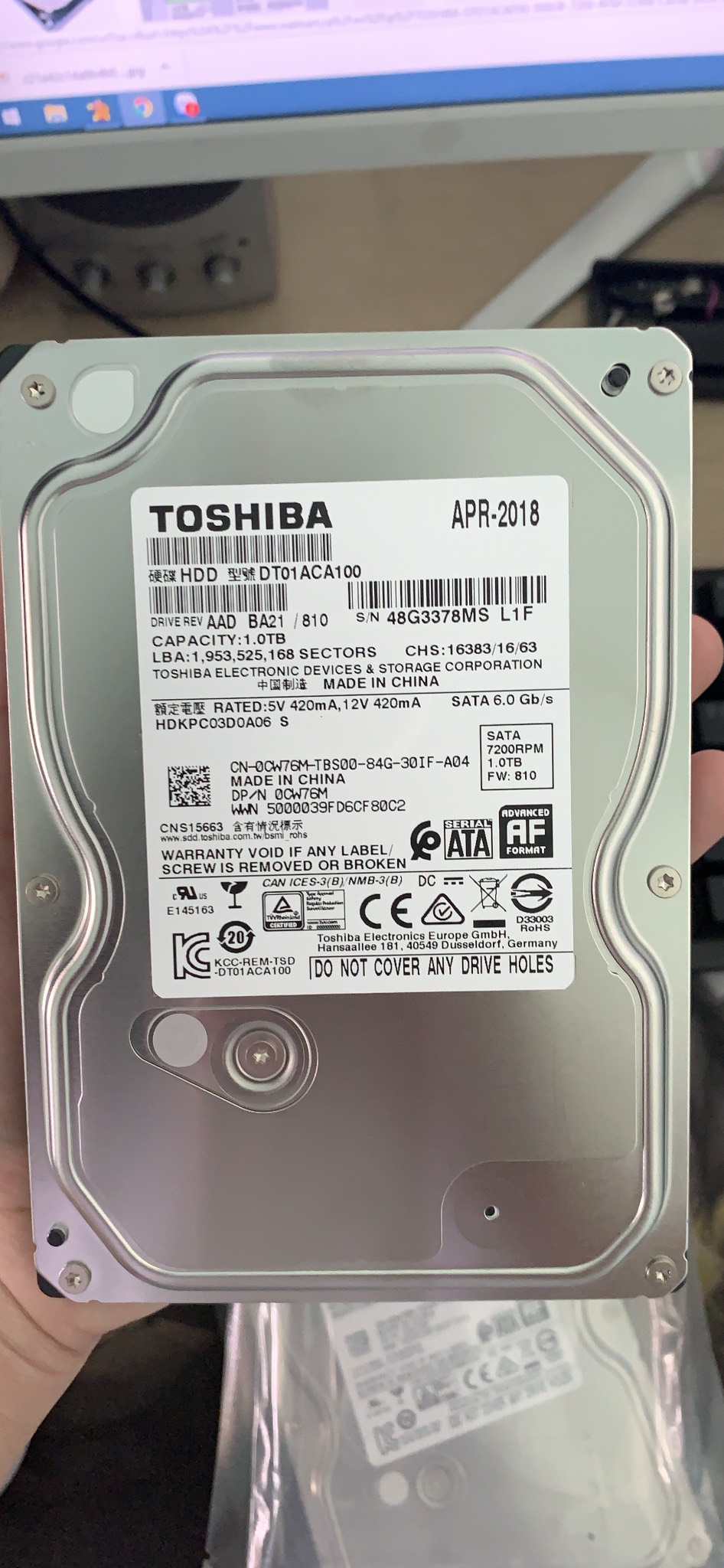 Ổ cứng HDD 1T Toshiba hàng tháo máy Dell sản xuất 2018