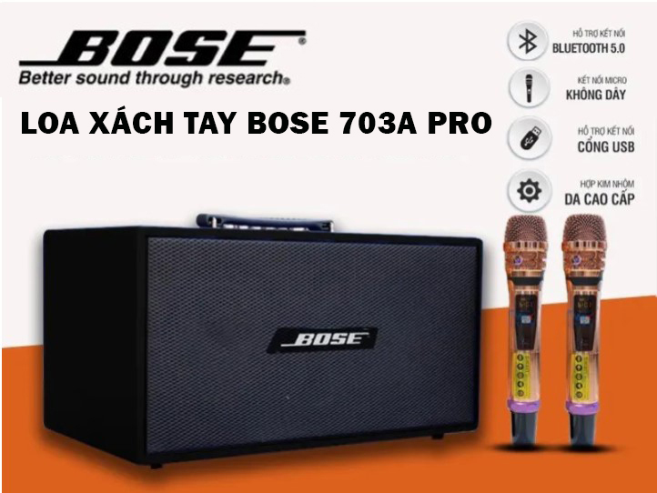 Loa Bluetooth Karaoke Loa Karaoke Xách Tay BOSE 703A Công Suất Lớn Bass Mạnh Mẽ Treble Sáng Vang Sống Đa Dạng 2 Bass 16.5cm 1 Trng Và 1 Treble Âm Trầm Cực Mạnh . ĐI KÈM 2 MIC