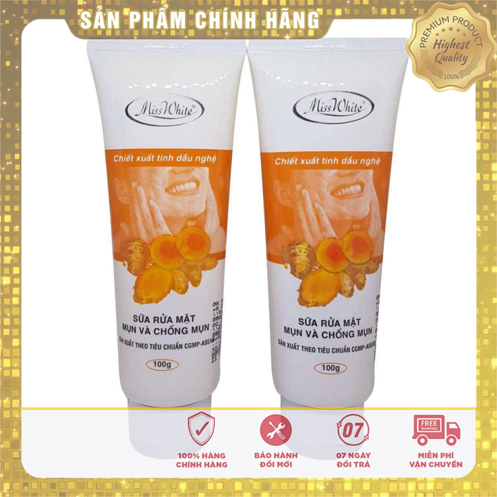 Combo 2 sữa rửa mặt mụn và chống mụn miss white tigon 100g
