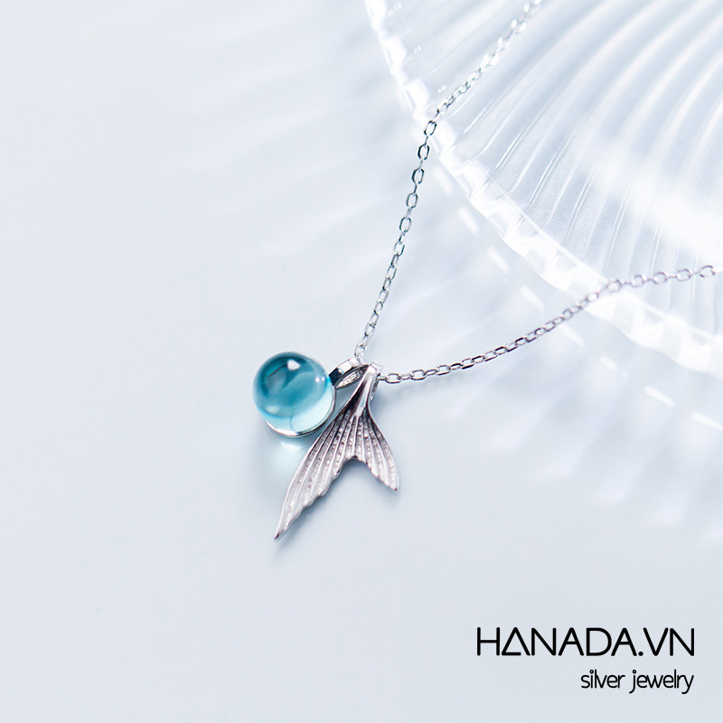 [ LAZXuhuong02 giảm 25K /199K] [HCM]Dây Chuyền Bạc 925 Hanada Đuôi Cá - Đá Aquamarine 0148