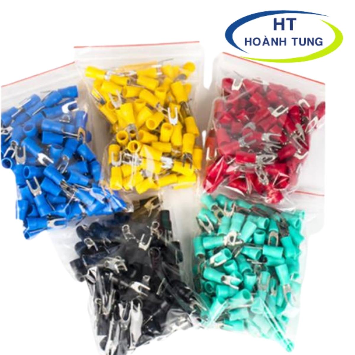  Đầu cos chĩa phủ nhựa SV2-3 chất liệu đồng vàng mạ trắng dẫn điện tốt đầu cốt chữ Y dùng cho dây điện từ 1.5-2.5mm  AWG 16-14  . 