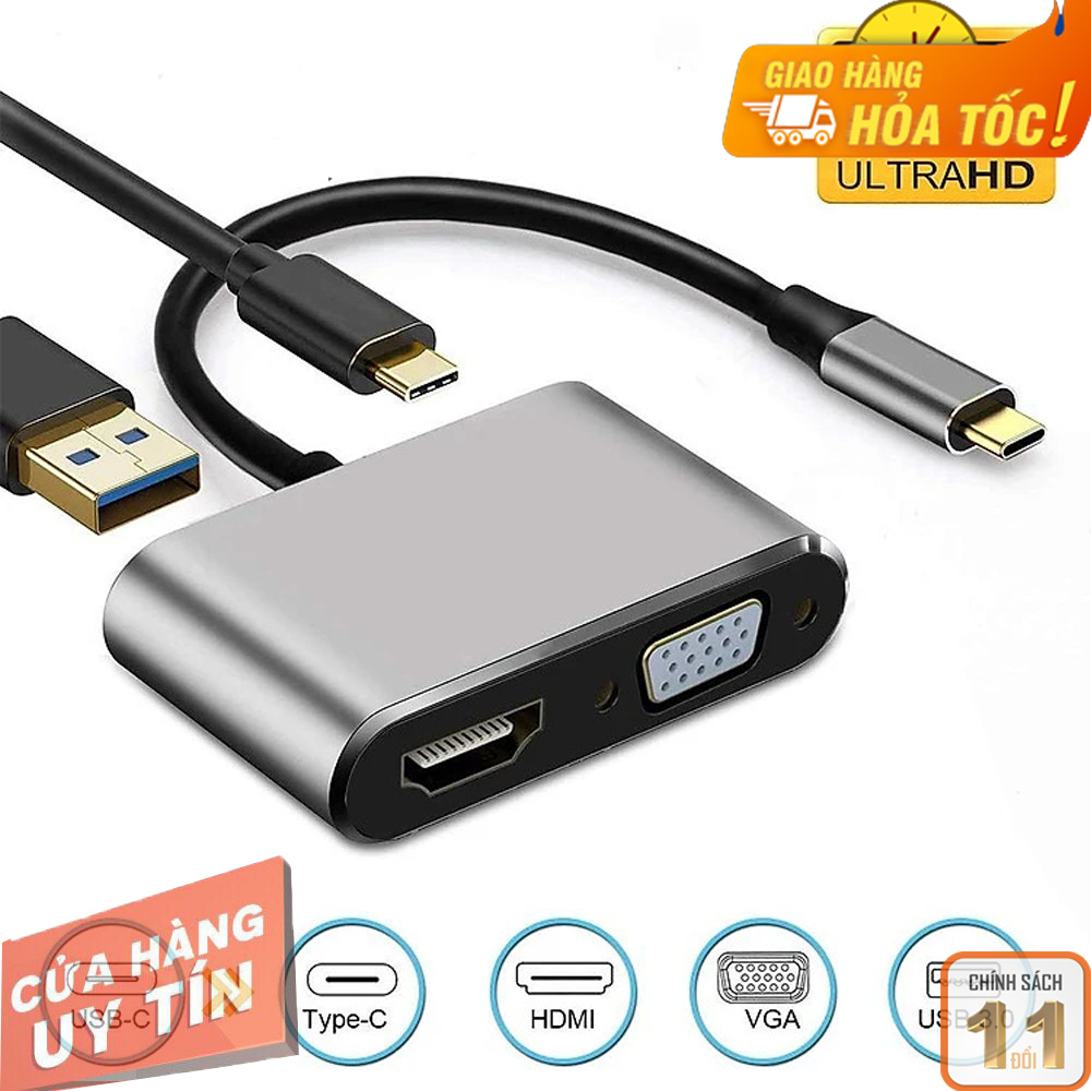 Cáp chuyển usb type-c ra 4 cổng hdmi/ vga/ usb và cổng sạc hỗ trợ chế độ dex