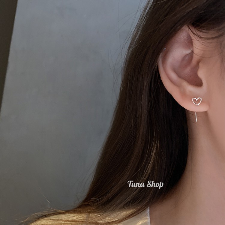 Khuyên tai Bạc Cao Cấp, hoa tai trái tim cá tính _ [HÀNG CÓ SẴN]_Cam kết CHUẨN BẠC  _ TUNA SHOP