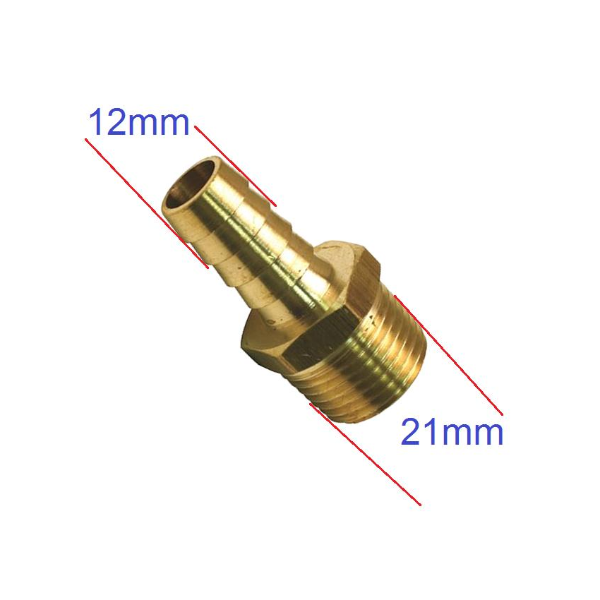 Nối co đuôi chuột ren ngoài 21mm, đầu ra nối ống 12mm