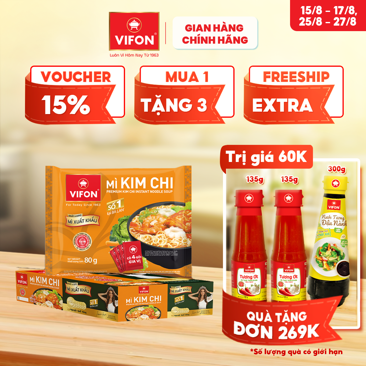 -thùng 20 gói mì xuất khẩu lẩu thái/ mì kim chi vifon 80gr/gói