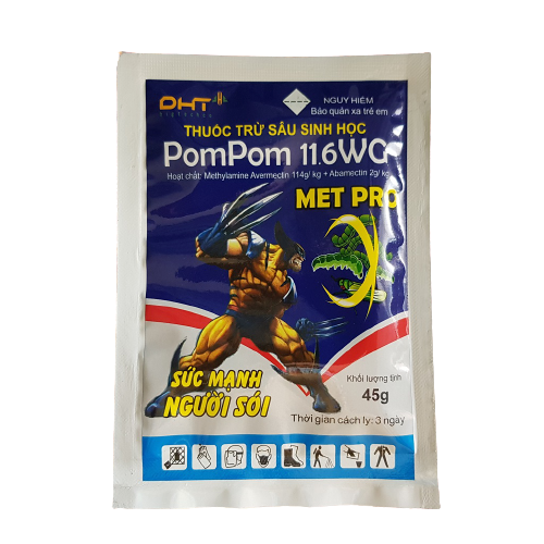 Vườn Xanh. PomPom 11.6 WG ( MET PRO 45gr )tiêu diệt Bọ Trĩ trên Thanh Long, Sâu cuốn lá trên lúa. gói lớn tiết kiệm 30%