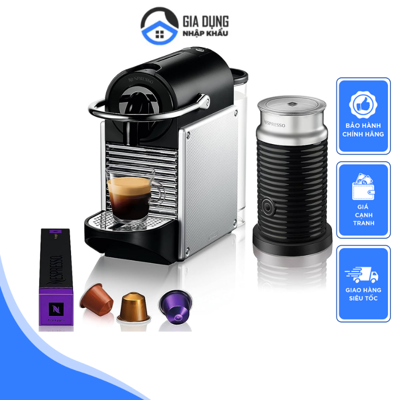 Máy pha cà phê viên nén delonghi pixie nespresso en 124.s, máy pha cafe, espresso, cappuccino, áp suất 19bar, dung tích 700ml, nhập đức, bảo hành 12 tháng