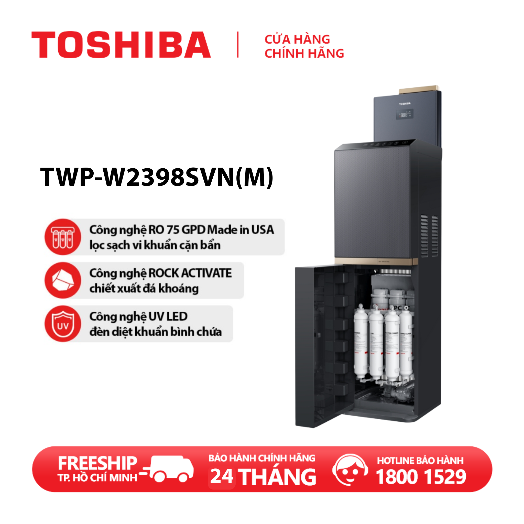 [FREESHIP HCM] Máy lọc nước RO nóng nguội lạnh Toshiba TWP-W2398SVN(M) 10 lõi - Bảo hành 2 năm