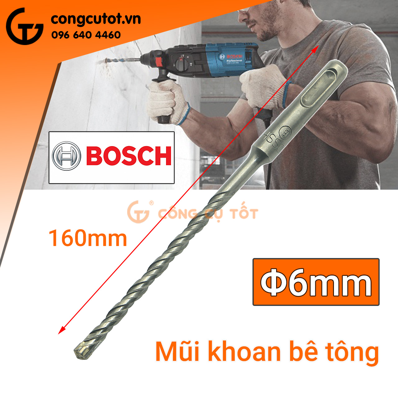 Mũi khoan bê tông 4 mè Bosch 160mm