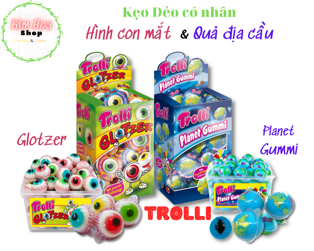 Kẹo Dẻo có nhân hương vị trái cây TROLLI planet Gummi & Glotzer Gummi nhập khẩu chính ngạch từ EU - MADE IN GERMANY