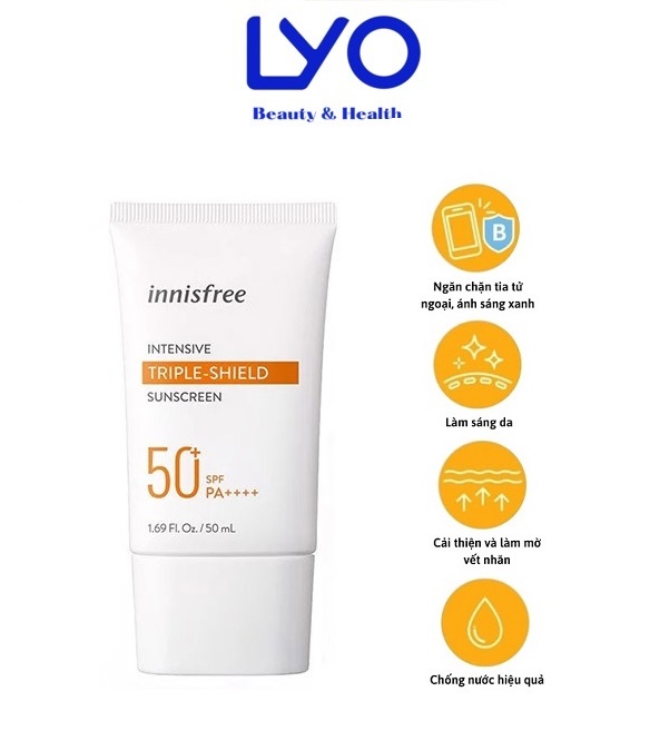 [Hoàn tiền 20%] Kem Chống Nắng Chống Trôi Điều Chỉnh Tông Da Innisfree Intensive Triple-Shield Sunscreen SPF 50+/PA++++ 50ml Lyo.vn