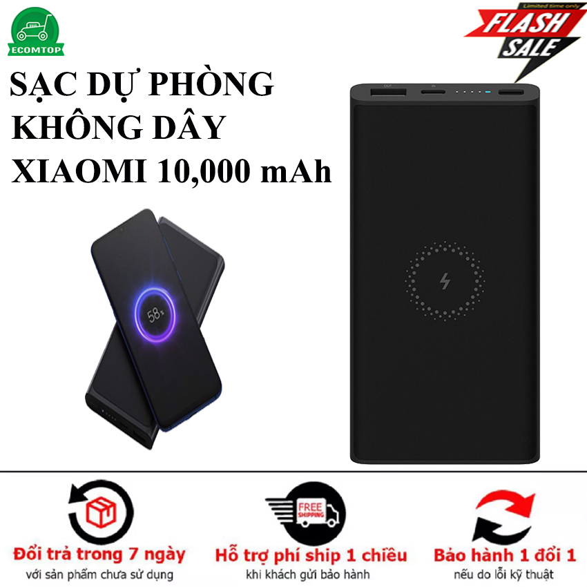 Sạc dự phòng không dây Xiaomi Polymer 10000 mAh. Sạc cùng lúc 2 thiết bị. Bảo hành 12 tháng tại shop ECOMTOP