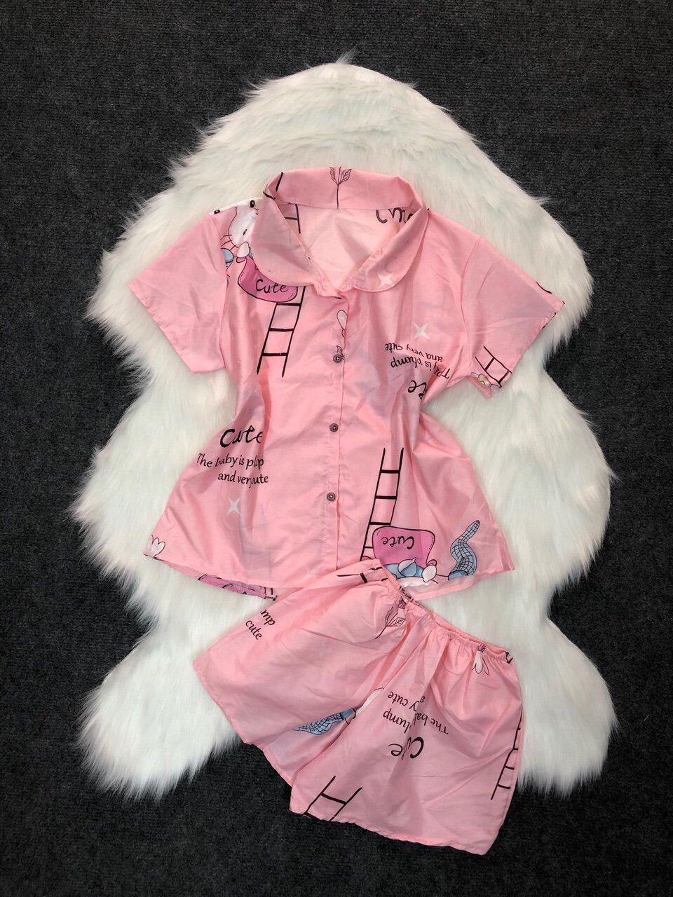 Đồ bộ Pijama vải kate cấp cứu mùa hè nóng nực cute lạc lối ( Free size dưới 55kg) màu ngẫu nhiên