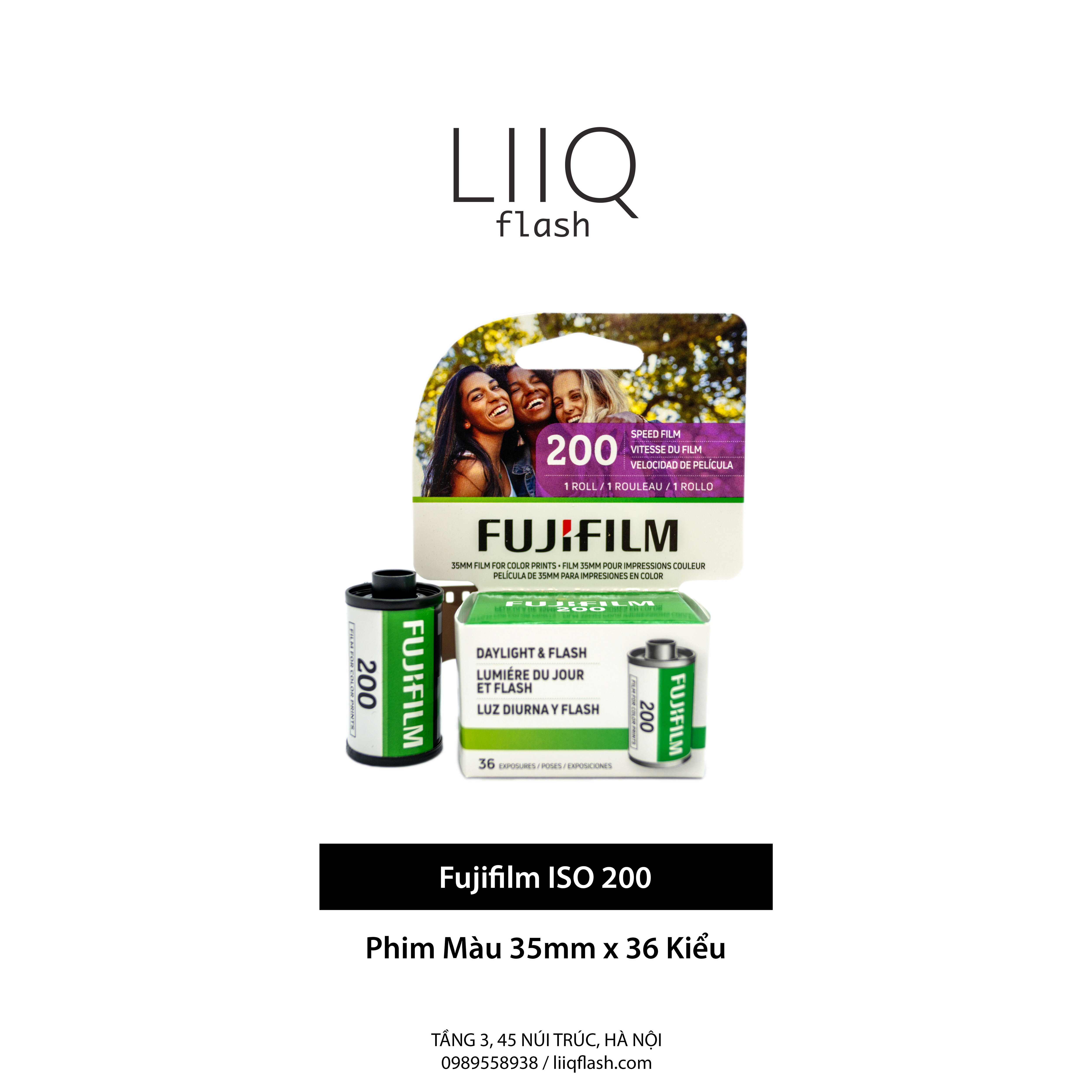 Phim fujifilm iso 200, màu color, 135/35mm x 36 kiểu, in date cho máy chụp ảnh film - liiq flash