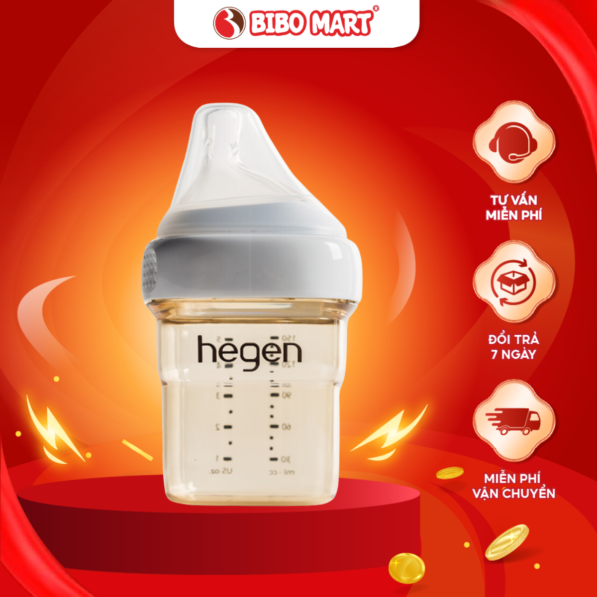 Bình Sữa Cho Bé Hegen Hàng Chính Hãng Chất Liệu PPSU Cao Cấp An Toàn Phù Hợp Cho Bé 1-3 Tháng 150ml - Bibo Mart