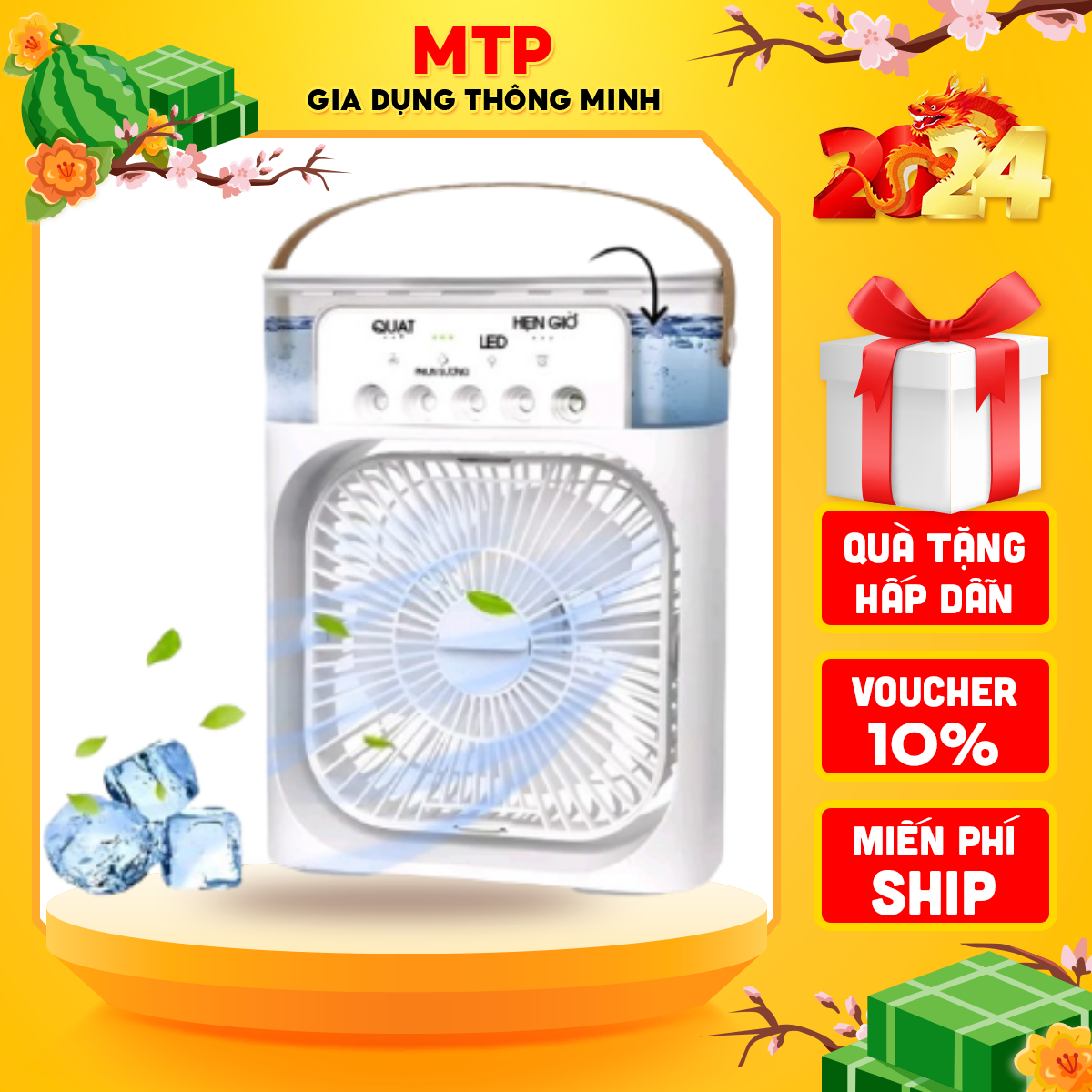 Quạt phun sương mini làm mát 600ml có chế độ hẹn giờ thông minh tích hợp đèn led tiện lợi sử dụng, quạt mini phun sương có đèn led