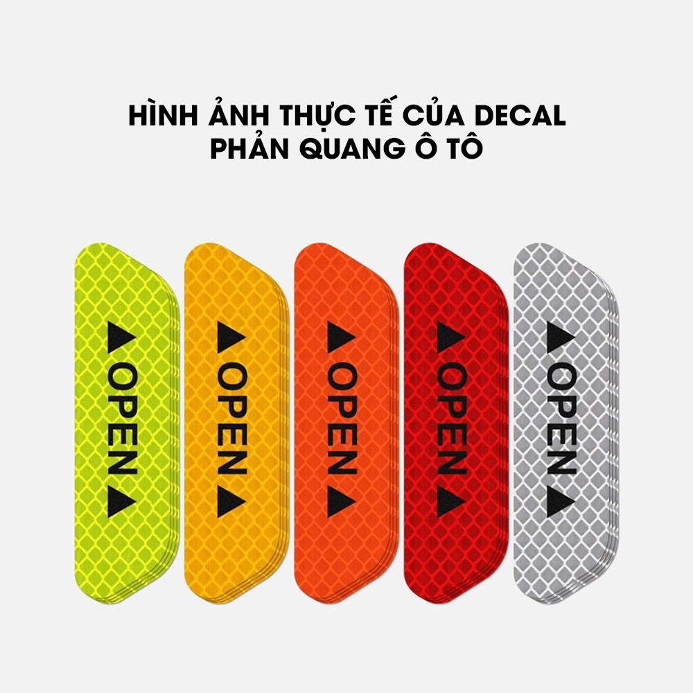 Bộ 4 decal phản quang mở cửa xe ô tô, miếng dán phản quang cảnh báo an toàn, chống va chạm, tem phản quang, miếng dán phản quang, phản quang ô tô, tem phản quang ô tô mở cửa