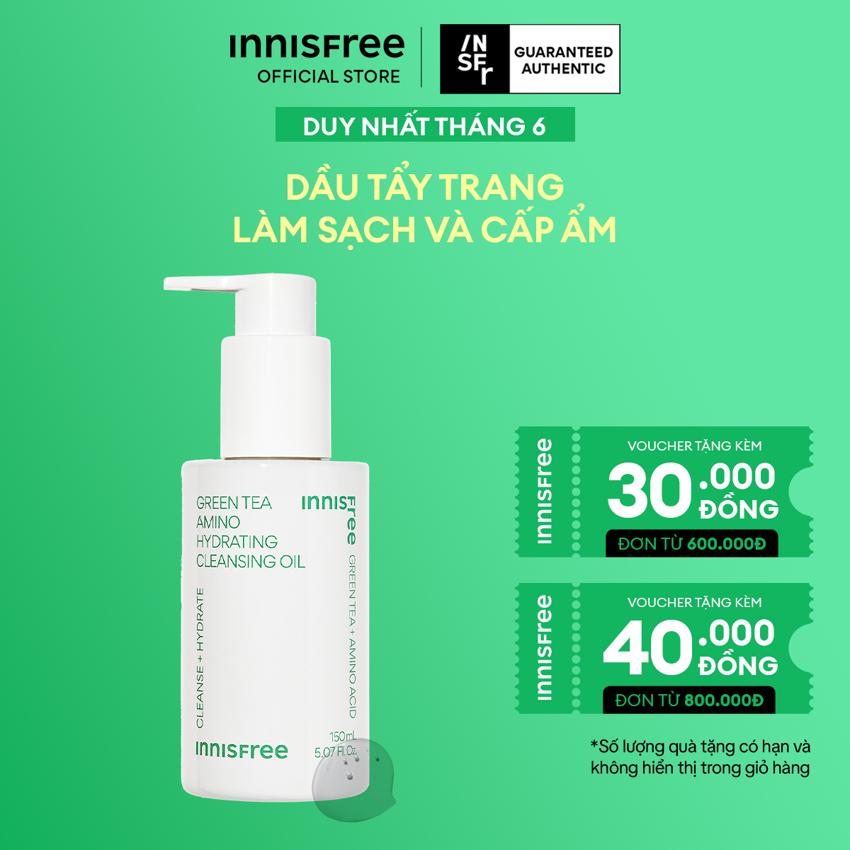 Dầu tẩy trang INNISFREE Green Tea Amino Hydrating Cleansing Oil