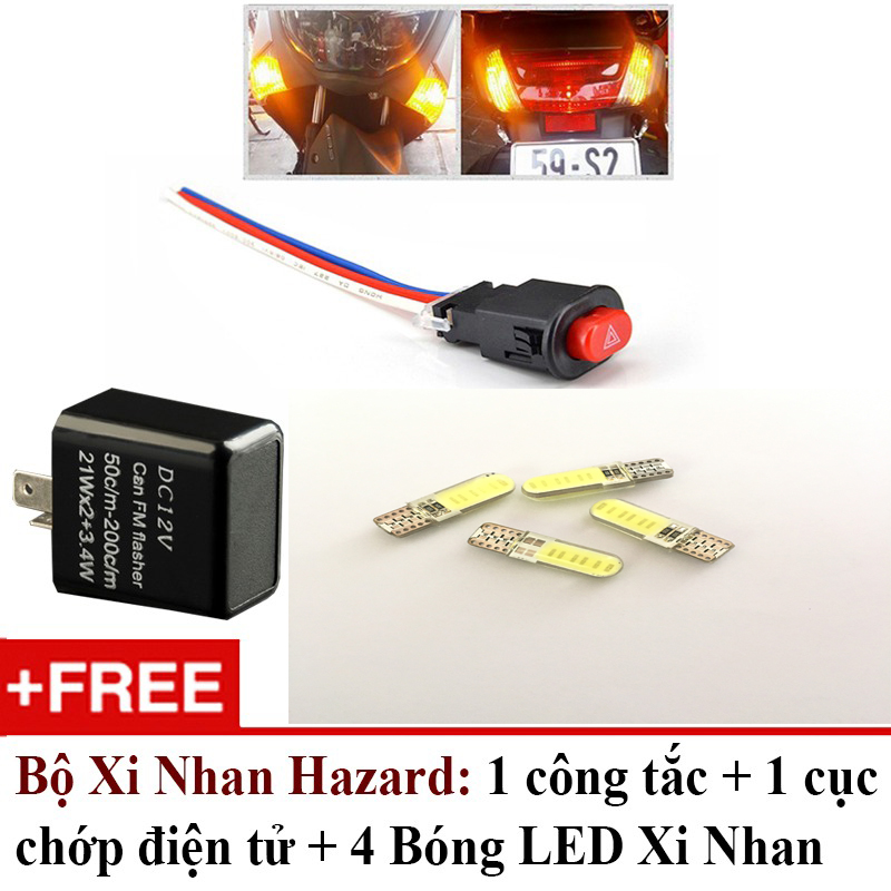 Bộ công tắc Hazard nút nhấn nháy 4 bóng xi nhan - LED LÕI NGÔ Trắng