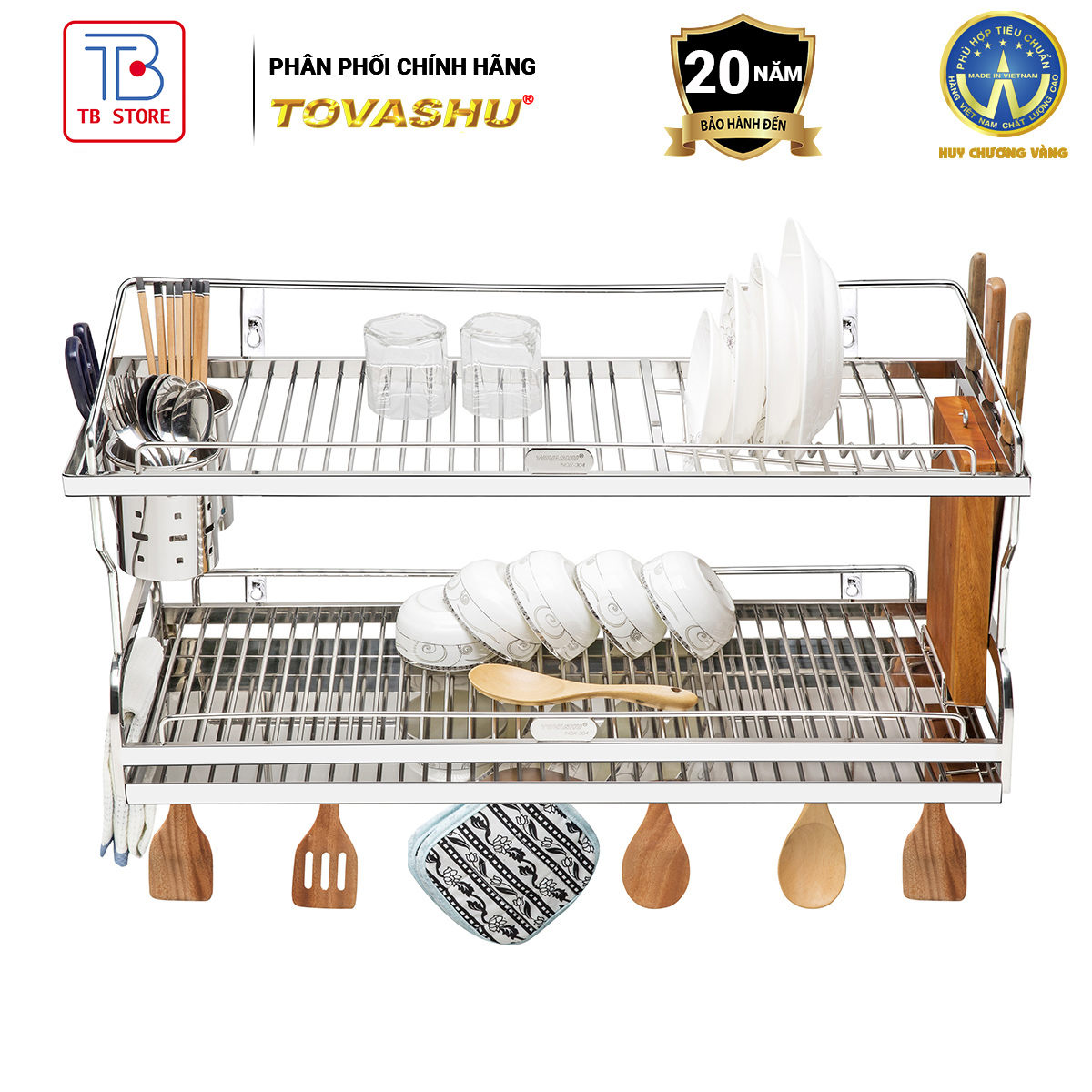 Kệ sóng chén đa năng bắt vít 2 tầng UXC2 Tovashu inox 304, giá để chén đũa cao cấp, kệ úp chén bát - BẢO HÀNH 20 NĂM