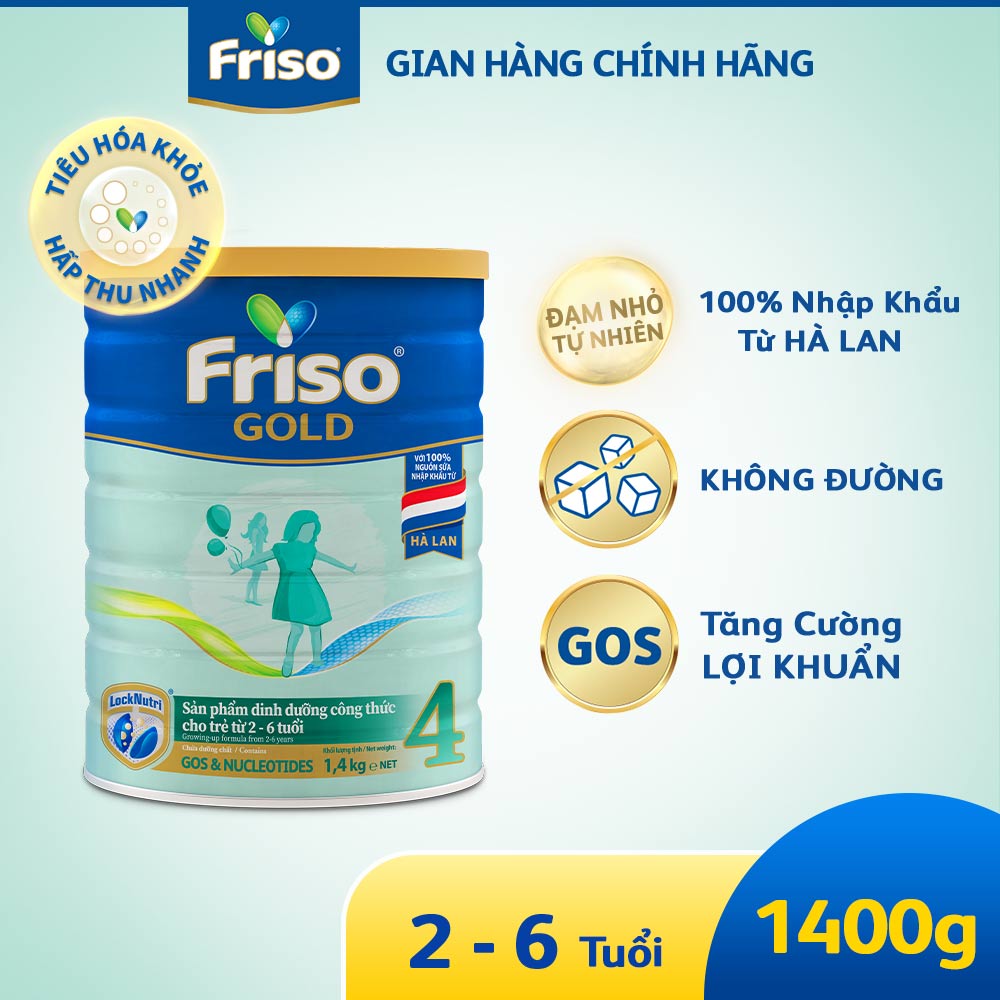(CHỈ 15-17.8 MUA LÀ CÓ QUÀ| ĐH 599K -SLCH) Bột Friso Gold 4 lon thiếc 1.4kg-cho trẻ từ 2-6 tuổi