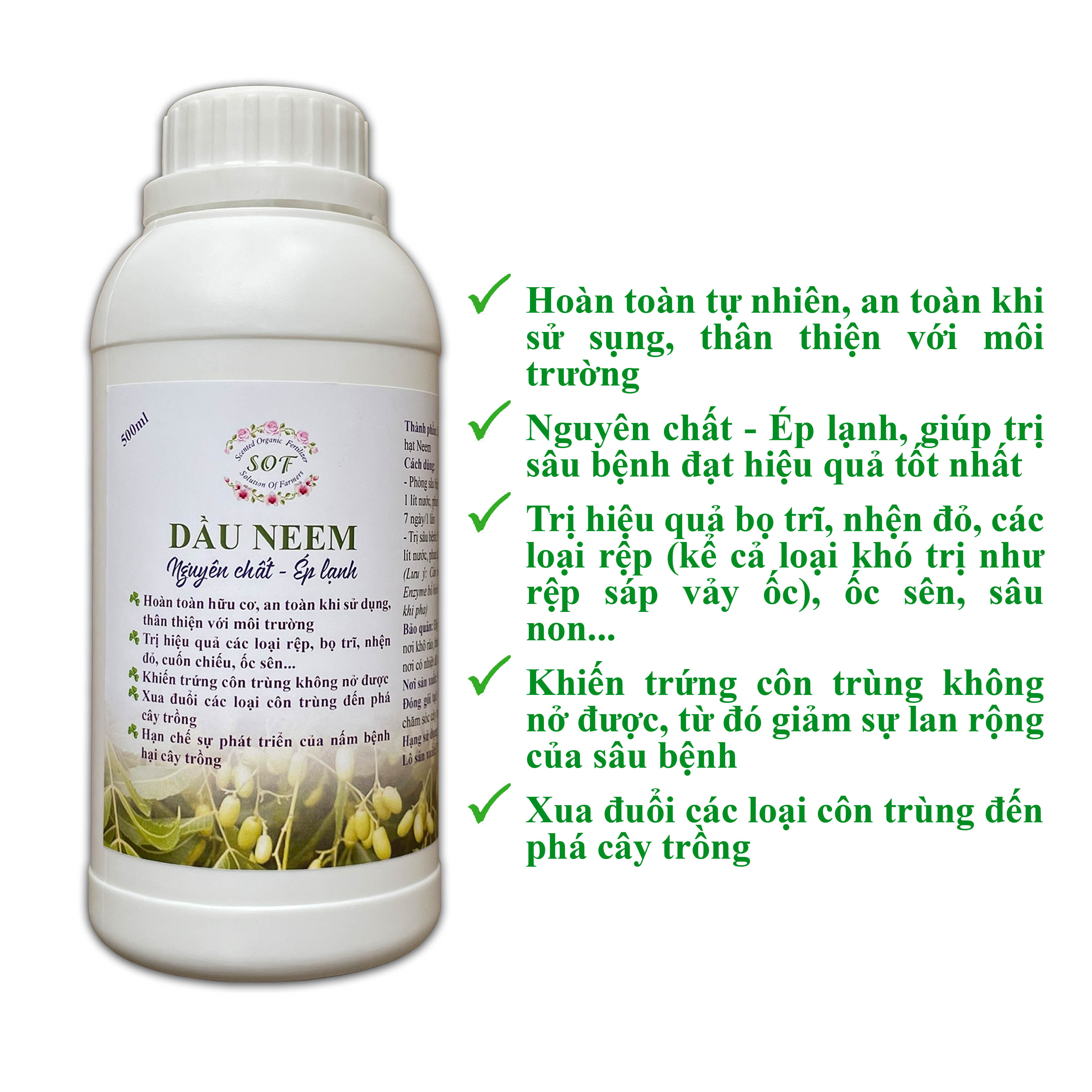 Dầu neem nguyên chất sof 500ml - neem oil hữu cơ