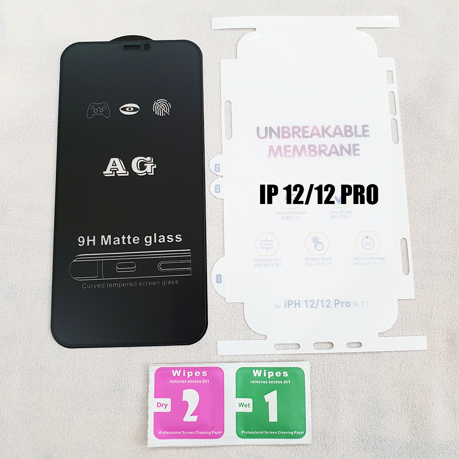 Combo Miếng dán PPF mặt lưng + kính cường lực chống bám vân tay IPhone 12/ 12 Pro