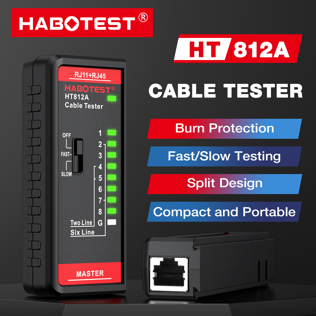 HABOTEST HT812A Máy kiểm tra dây cáp mạng theo dõi dây điện thoại Kiểm tra điện thoại Điện thoại & mạng lưới Tìm kiếm đa chức năng RJ11 RJ45 TESTER 2P/4P/6P/8P Cáp nhận dạng đồng hồ