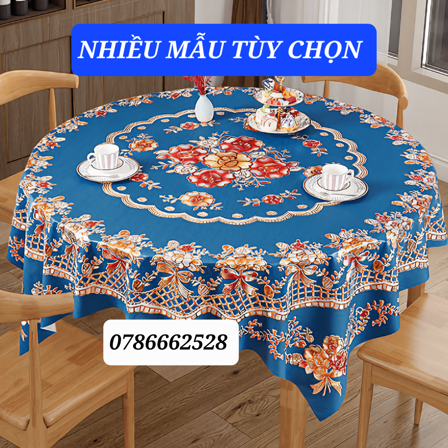 Khăn 3d, trải bàn tròn sang trọng , in hoa 3d cực