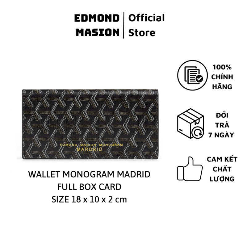 Ví dài edmond masion monogram wallet đen edm full box size 18cm