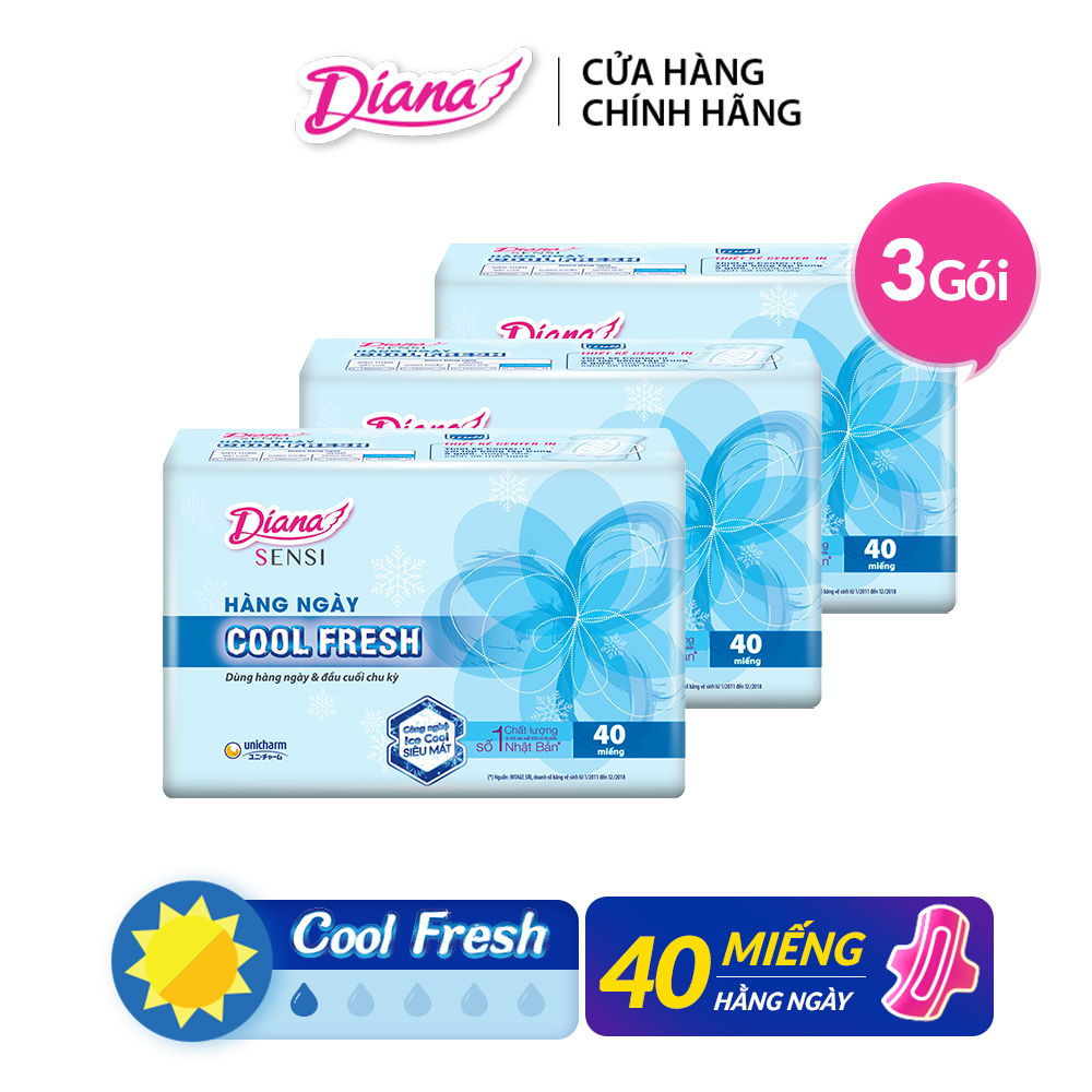 [GIÁ SỐC] Bộ 3 gói Băng vệ sinh Diana hàng ngày Sensi Cool Fresh gói 40 miếng