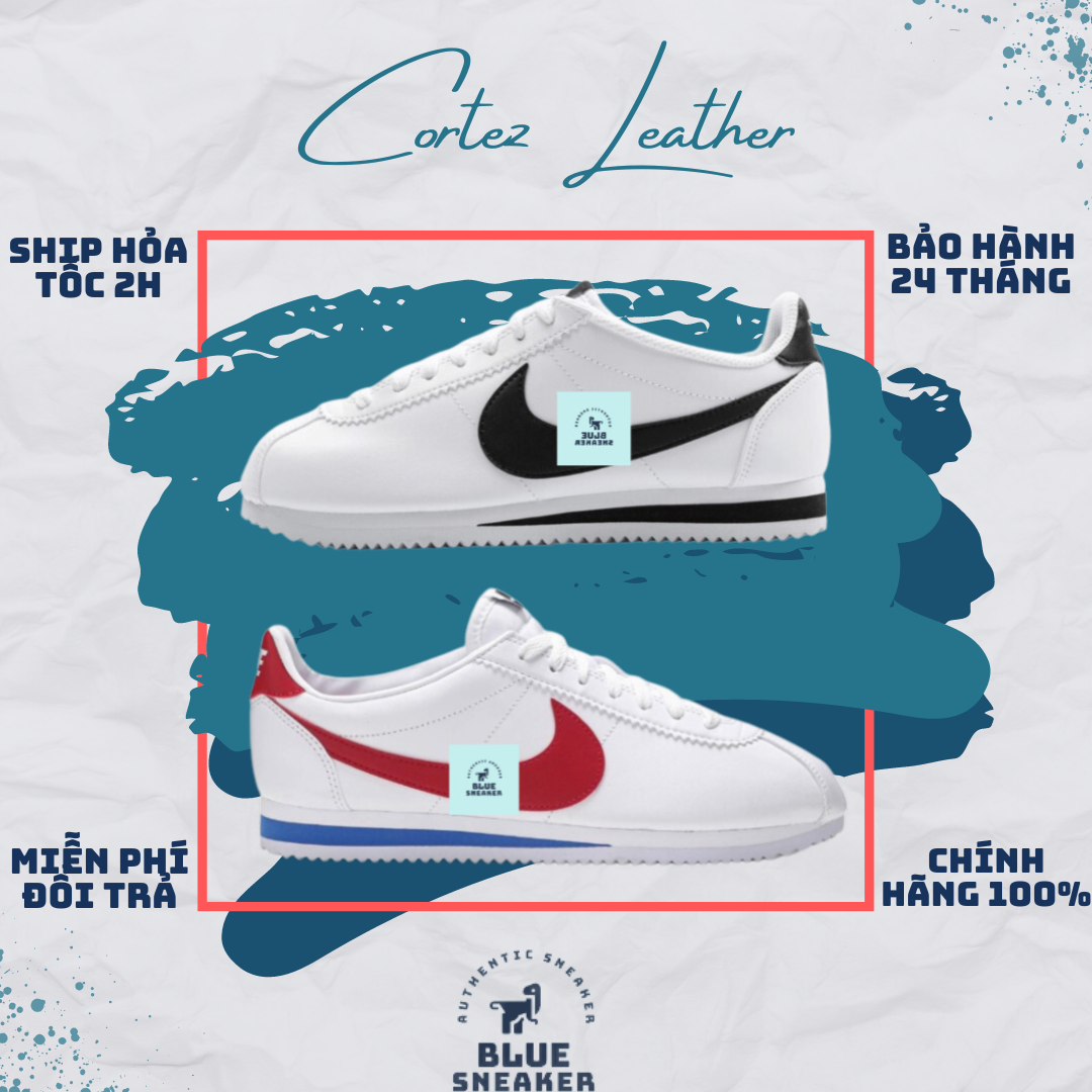 Giày thể thao nk cortez trắng đỏ nam nữ, blue sneaker 1999