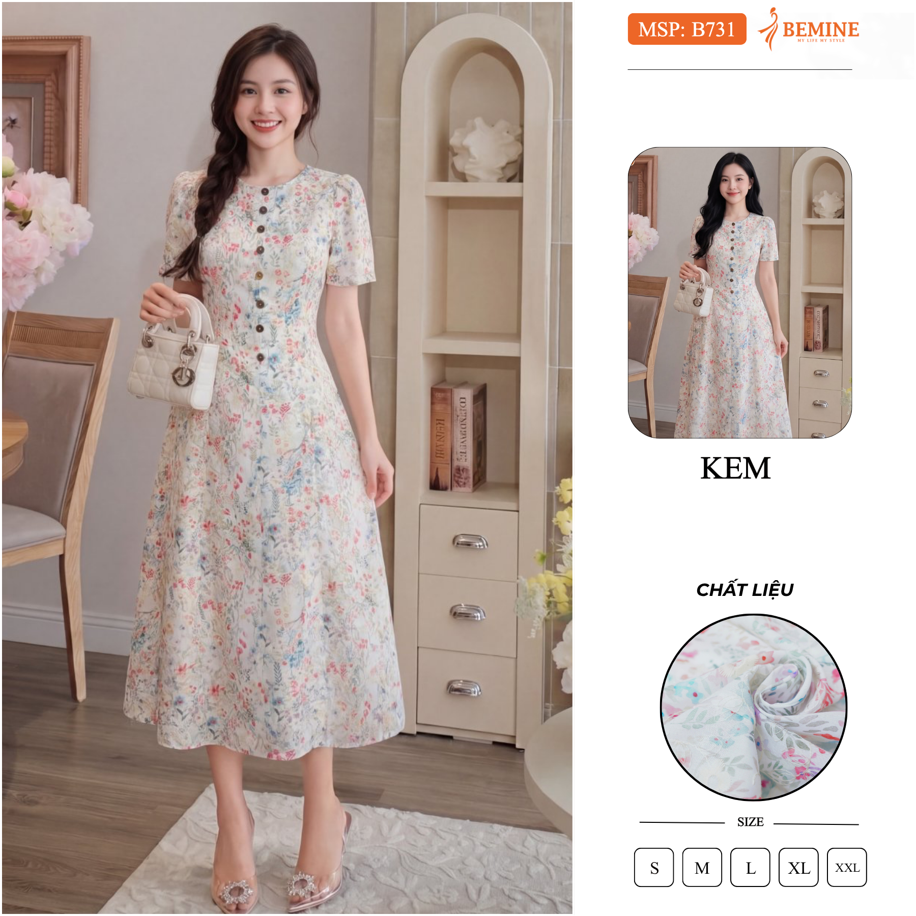 [DUY NHẤT 25-29.09-VOUCHER 40K]Đầm thiết kế BEMINE cổ tròn họa tiết hoa thô thêu dáng chữ A phù hợp đi chơi-B731