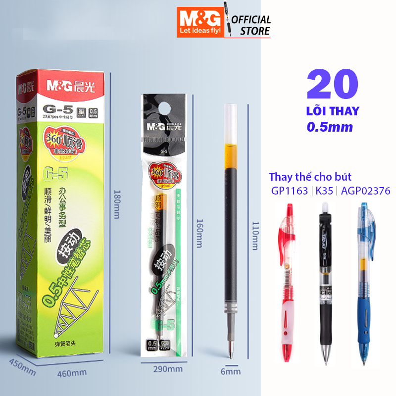 Lõi thay bút gel nước bấm M&G nét 0.5 hộp 20 cây G5 thay thế cho bút GP1163 | K35 | AGP02376