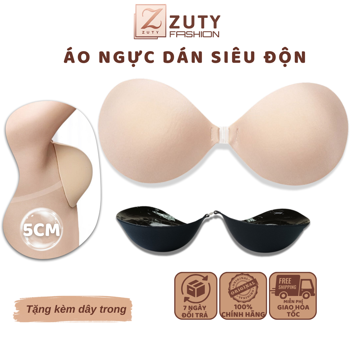 Áo Dán Nâng Ngực Đệm Dày 5cm Cài Trước, Miếng dán ngực xin siêu nâng 5cm mút dầy ZUTY
