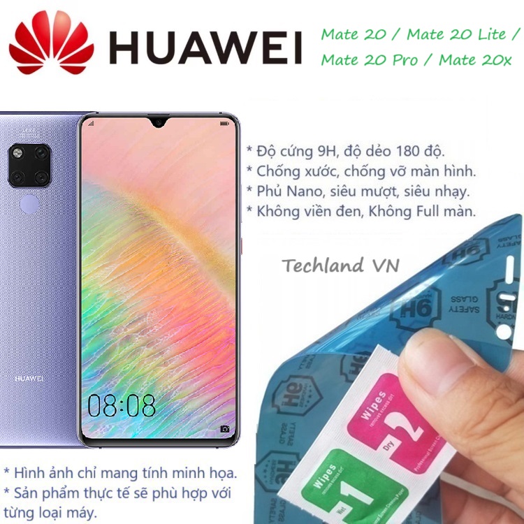 Cường Lực Phủ Nano Huawei Mate 20 / Mate 20x / Mate 20 Lite / Mate 20 Pro - Trong Suốt, Không Full Màn, Không Viền Đen