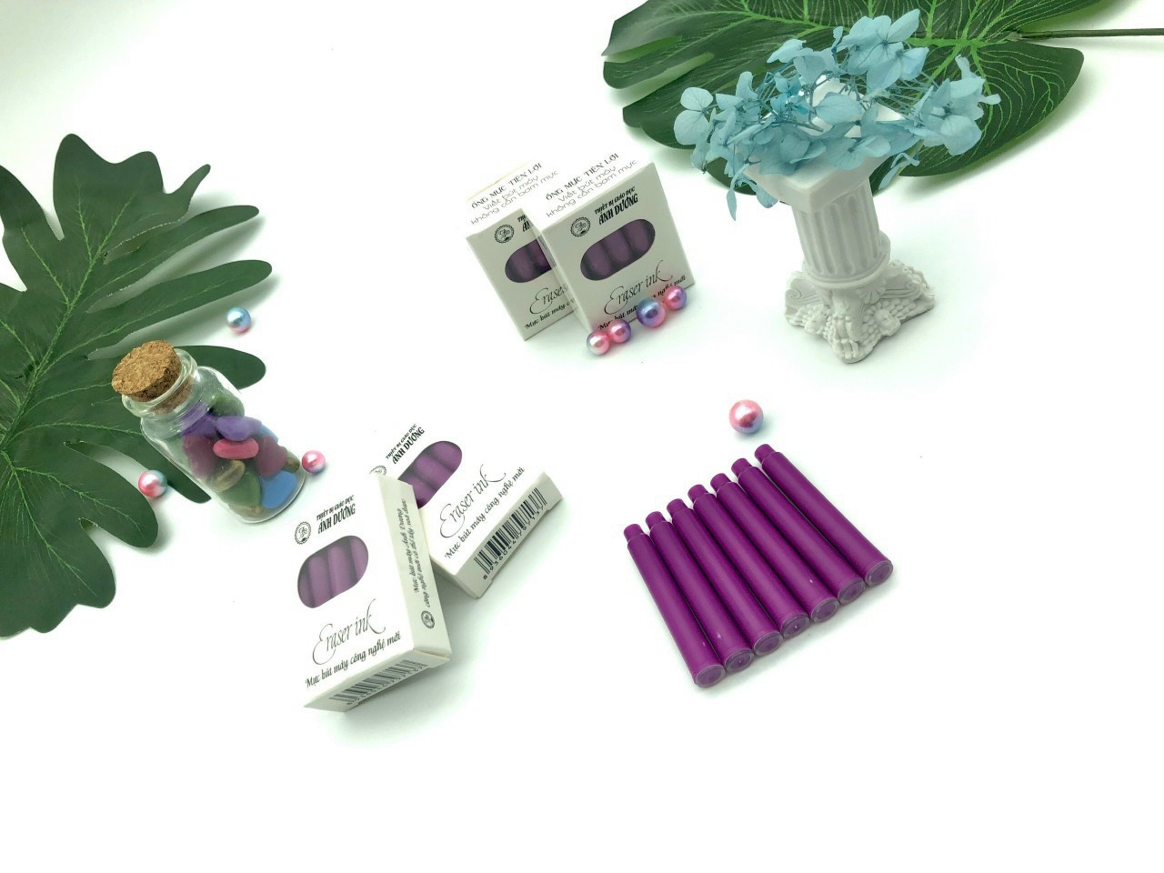 Hộp 10 ống mực xóa được Ánh Dương_(mực màu tím, xanh)
