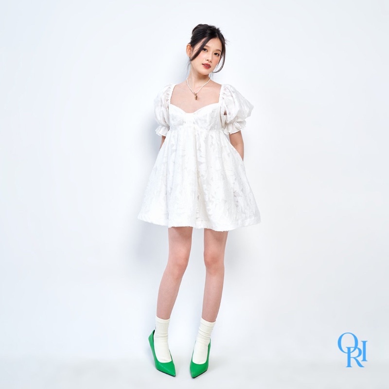 Originality - đầm babydoll hoa thêu trắng - marine dress