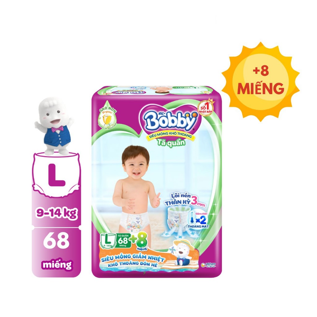 Tã/bỉm quần bobby l68 tặng 8 miếng