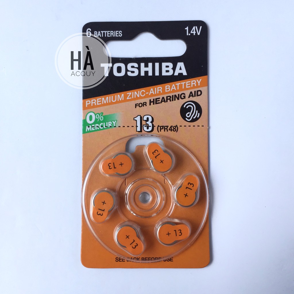 6 viên pin trợ thính toshiba size 13, pr48, 1.4v - chính hãng