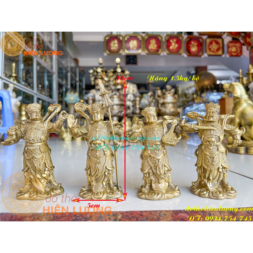 Bộ tượng tứ đại thiên vương bằng đồng cao 12cm, nặng 1.5kg/bộ