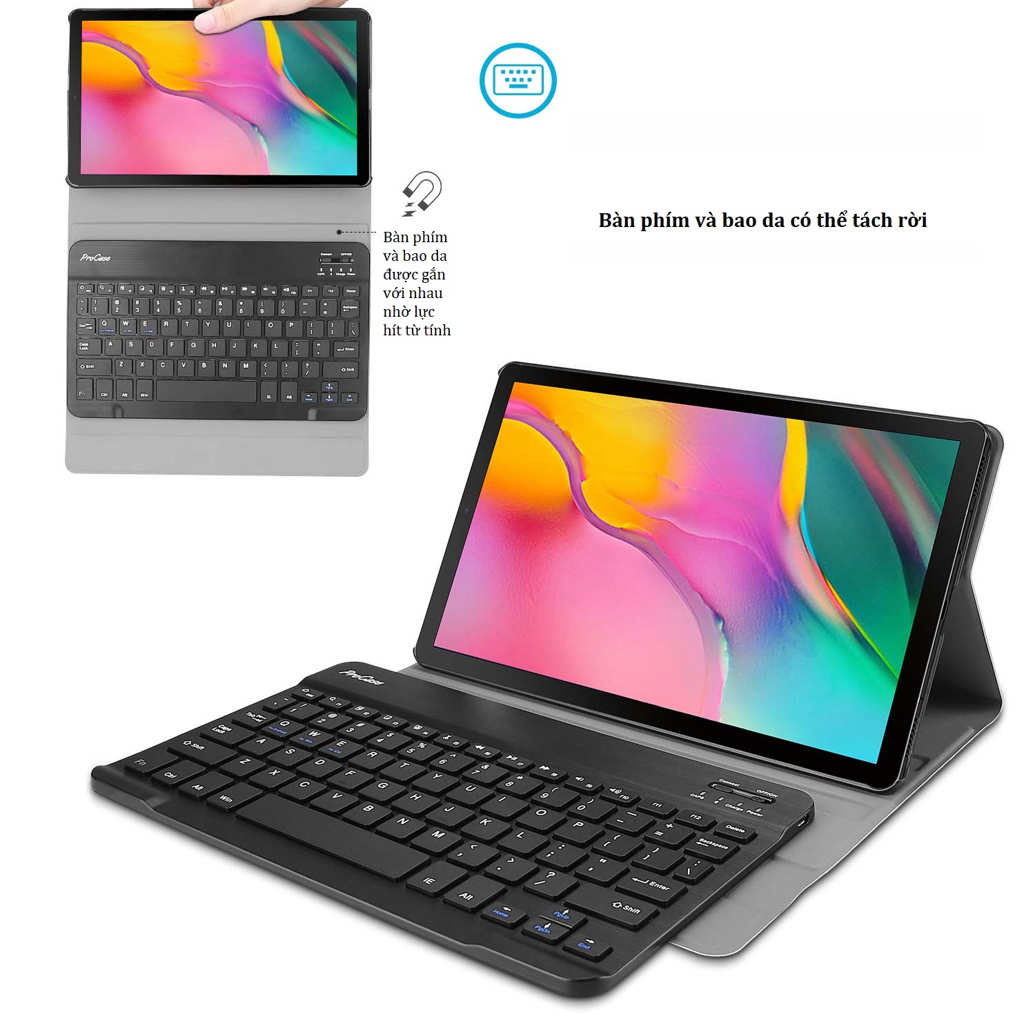 Bàn phím bluetooth kèm bao da cho máy tính bảng samsung tab a 10.1 t515 / t510