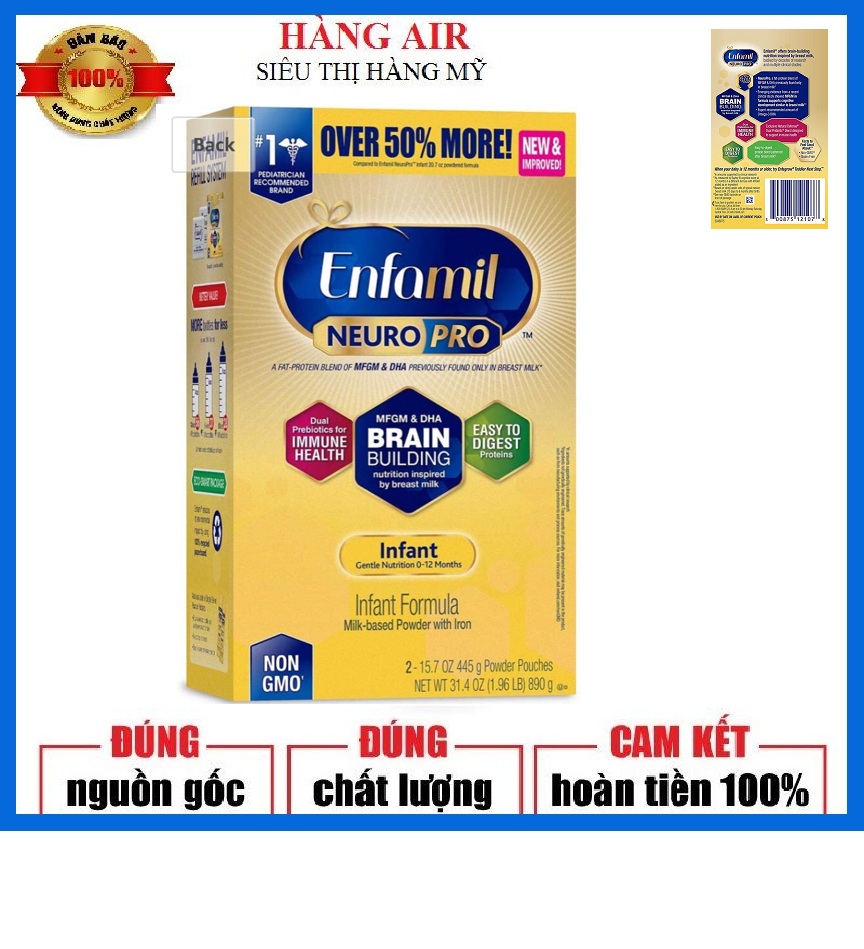 Sữa Enfamil Neuro Pro NON-GMO Mỹ 890g - Giúp bé phát triển trí não, tăng cân nhanh, ngăn táo bón