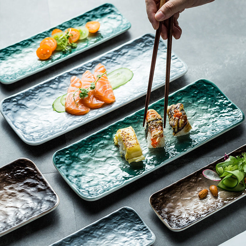 【HOT】 Đĩa Sushi Đĩa Hình Chữ Nhật Sáng Tạo Kiểu Nhật Bản Đĩa Ăn Gia Dụng Dài Bộ Đồ Ăn Bằng Gốm Bộ Đồ Ăn Lẩu Xuyên Biên Giới