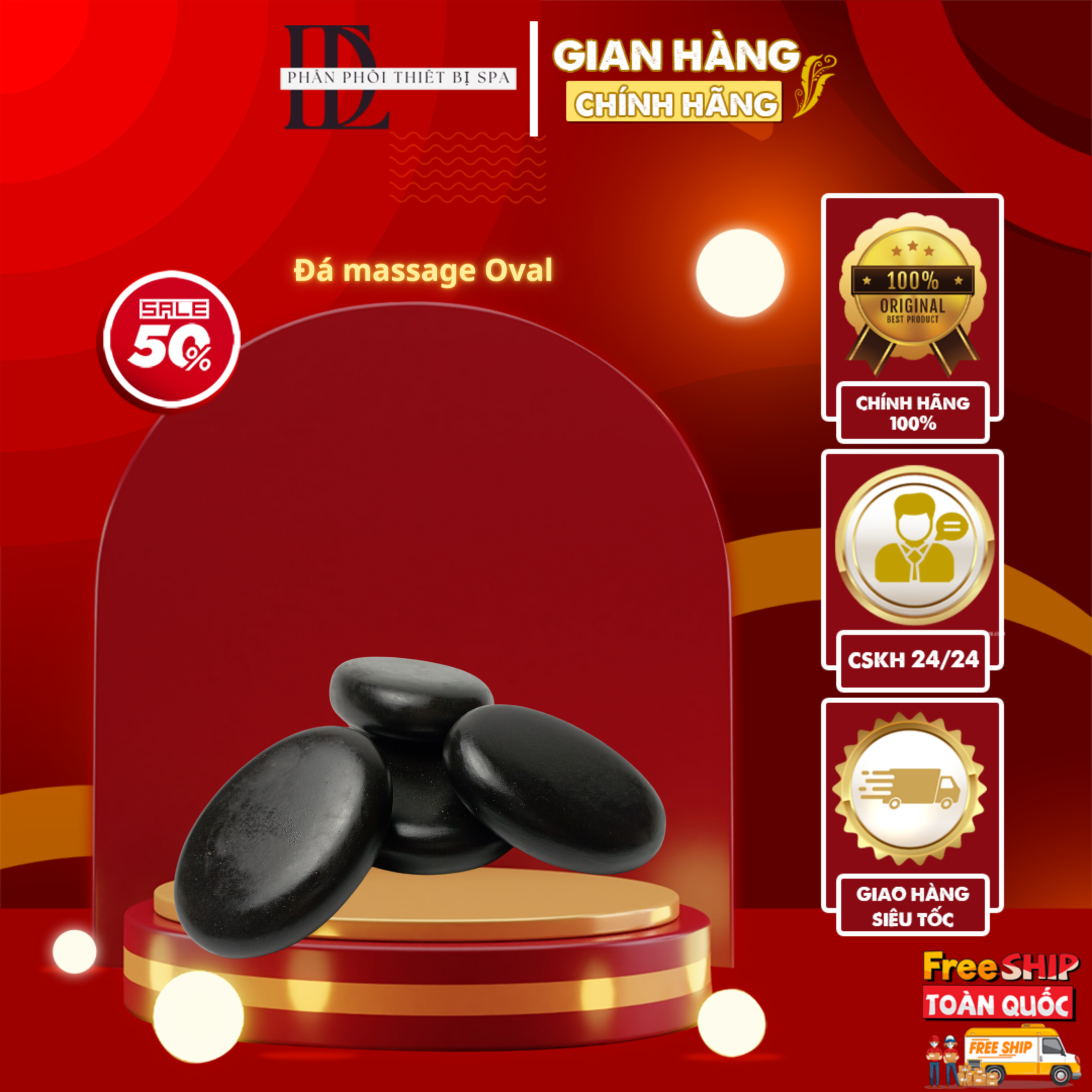 Đá nóng massage body đả thông kinh lạc oval 8x6cm