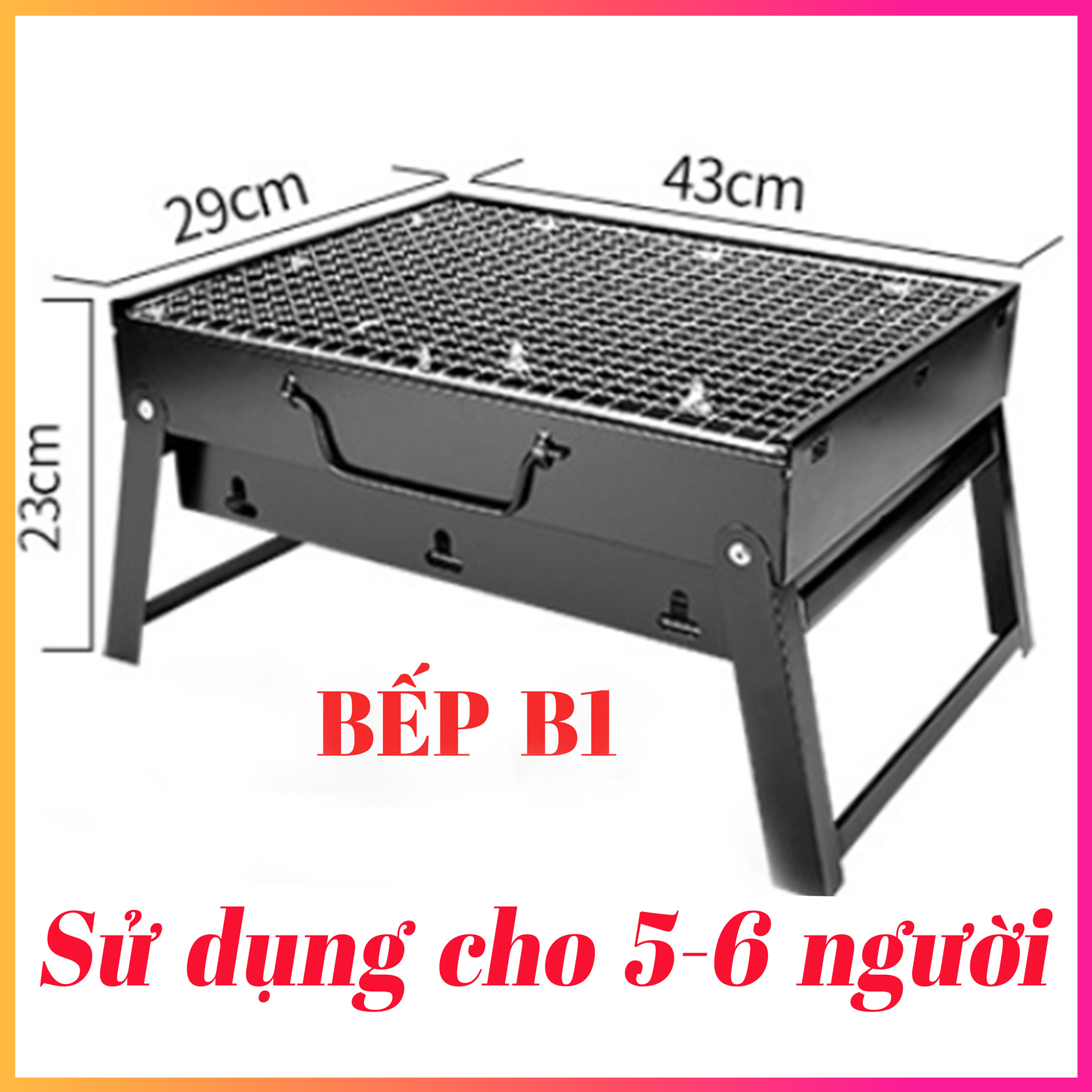 Bếp Nướng Than Hoa-Inox-Gấp Gọn-Sử dụng: 5-6 Người