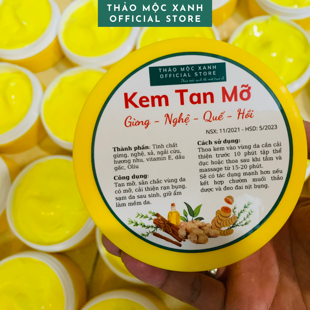 Kem Tan Mỡ Bụng Thảo Mộc Xanh giúp giảm mỡ bụng, đùi, bắp tay, săn chắc, cải thiện thâm rạn da - Gừng, Nghệ, Quế, Hồi.