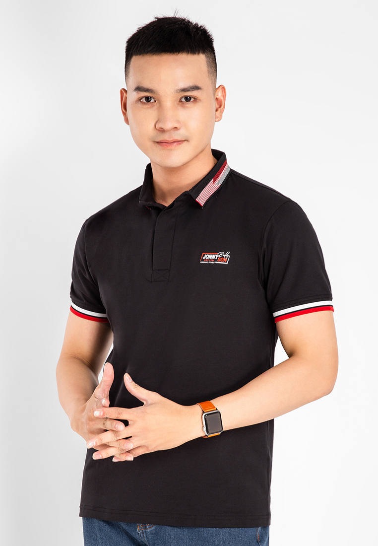 Áo thun nam polo in logo ngực jonny son h107 - đen